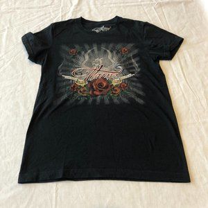 Thor Black T-Shirt with guns and roses Size Large
